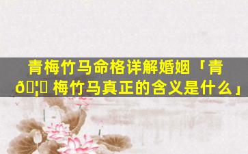 青梅竹马命格详解婚姻「青 🦟 梅竹马真正的含义是什么」